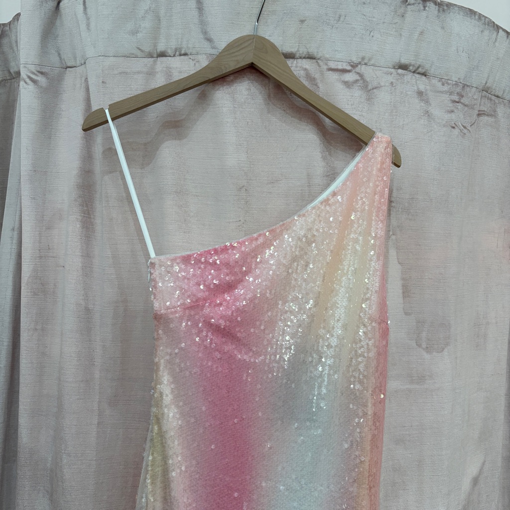 Halston Heritage One-Shoulder Sequin Gown In White And Pink Ombre — image 4 of 8